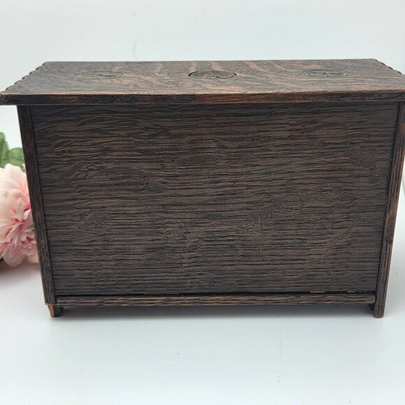 Vintage Solid Carved Dark Wood Box Hidden Compartment - Picture 10 of 16
